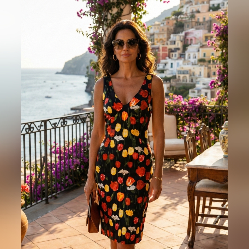 NWOT Dolce and Gabanna Red floral tulip print pencil dress 40/S Summer